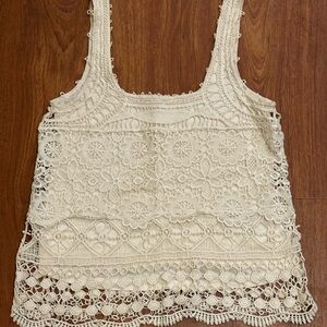 Bohemian/Country Crochet Lace Tank Top - Cream XS